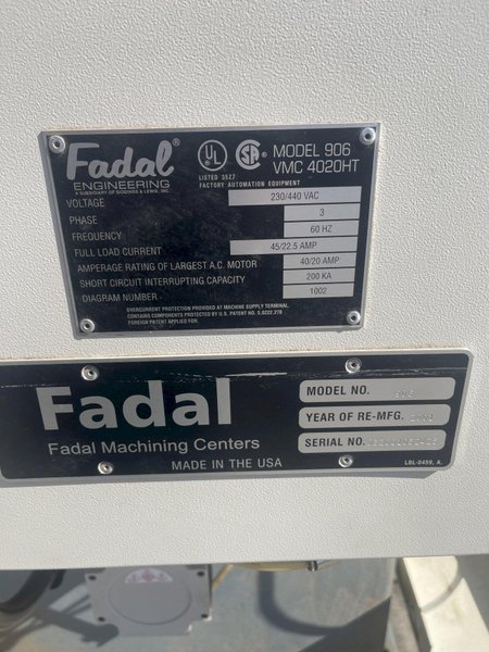 2001 FADAL VMC-4020HT Vertical Machining Center, Used As A Wood Cutting Machine