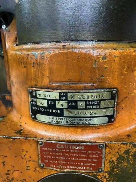 60 Ton L&amp;J Model W-60 Back Geared OBI Press