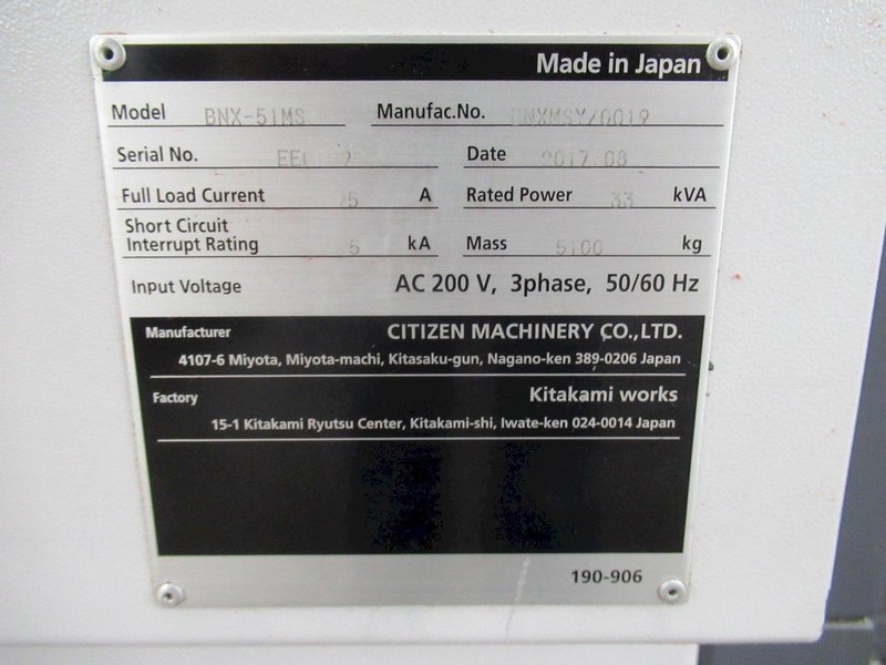 Miyano BNX-51MSY CNC Turning Center with Live Milling, Y-Axis, Sub Spindle, Bar Feed, Chip Conveyor (2017)