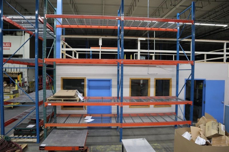 Pallet Racking: (3) 16'H x 48" Uprights, Tear-Drop Style, (8) 8' SHelves, Wire Decking- Auction Item