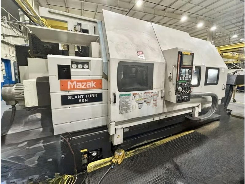 Mazak Slant Turn 50NR CNC Lathe, 2006 – 7.1″ Bore, Chip Conveyor