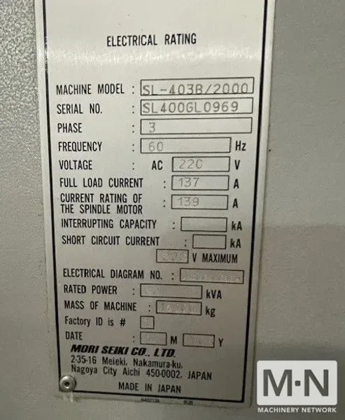 Mori Seiki SL-403B/2000 CNC Turning Center, 2008