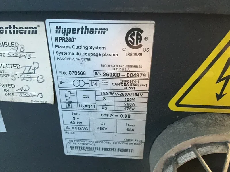 Hypertherm 260 A Plasma Cutter - Hpr260xd