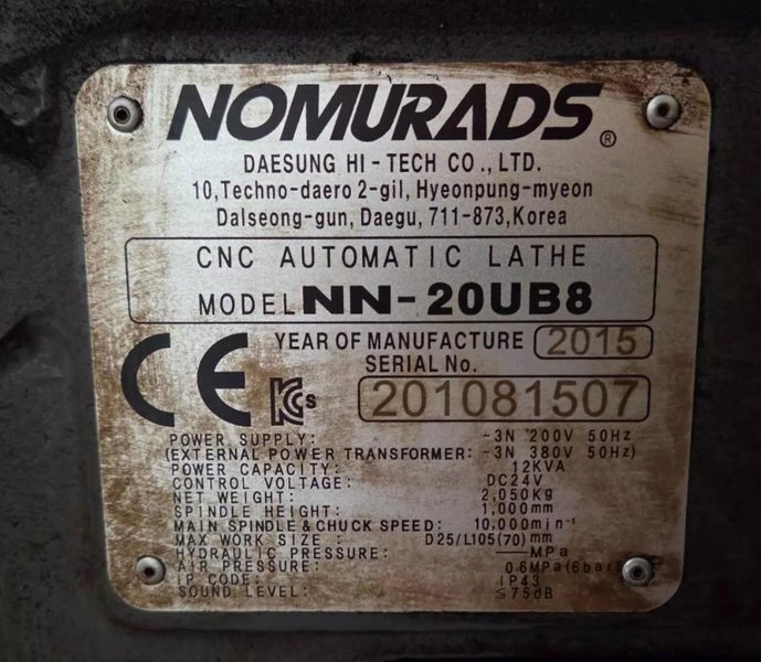 2015 Nomura NN-20UB8 Used CNC Automatic Swiss Lathe For Sale