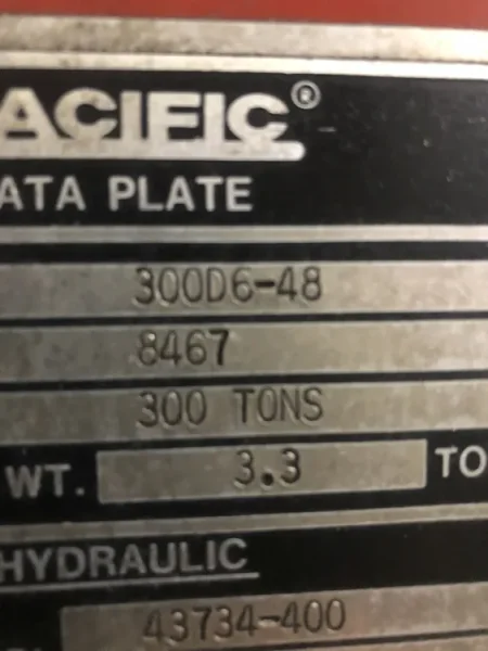PACIFIC 300 TON HYD PRESS, s/n 8467, STOCK#  13901J