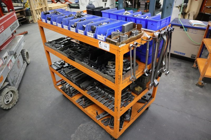 Hold-Down Clamps for Presses and More with Wrenches and Cart- Auction Item