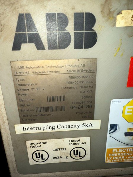 ABB S4CPLUS Robot Controller Type: IRB6400R M2000 PARTS ONLY