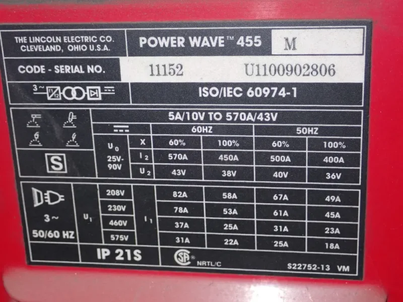 LINCOLN 450 AMP WELDER  -  POWER WAVE 455 M