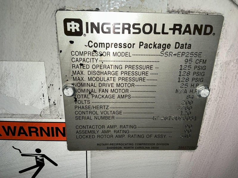 25 HP INGERSOLL RAND MODEL #SSR-EP25SE ROTARY SCREW AIR COMPRESSOR: YOBRO #25333
