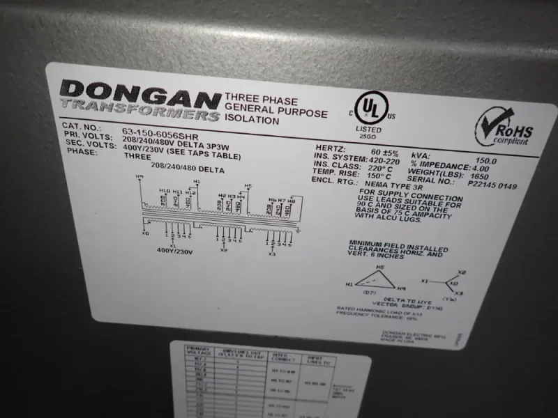 DONGAN ELECTRIC MFG 150 KVA TRANSFORMER  -  63-150-6056SHR