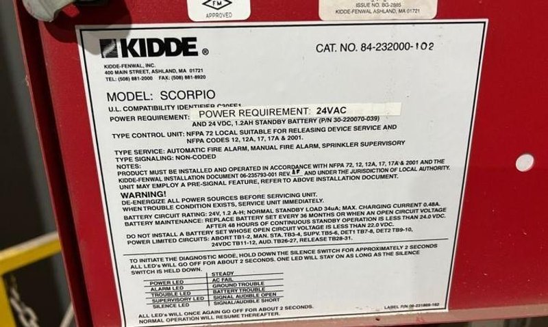KIDDE SCORPIO FIRE SUPRESSION SYSTEM: STOCK #18107
