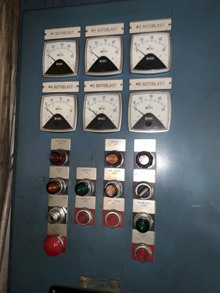 162&quot; WIDE X 6 WHEEL PANGBORN SHOT ROTOBLAST MODEL #ES-1923 TOP &amp; BOTTOM PLATE BLAST CLEANING SYSTEM: STOCK #13319