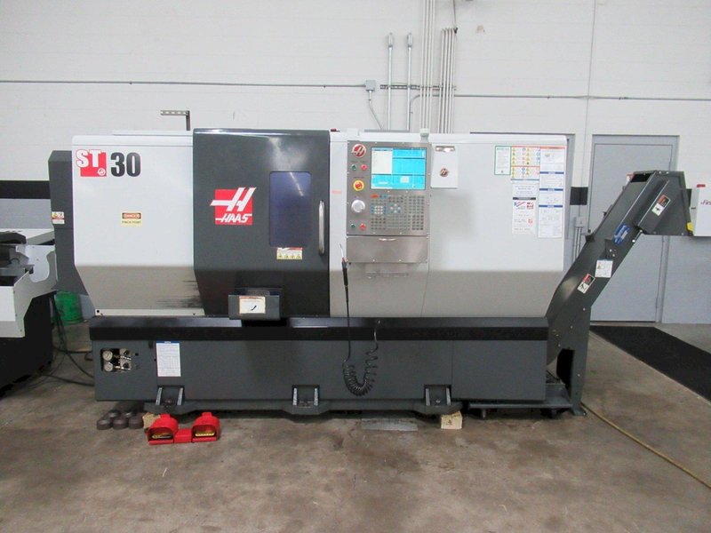 Haas ST-30 CNC Turning Center, Live Milling, 12 Station Turret, 3400 RPM Spindle, Tailstock, Chip Conveyor, Tool Presetter, Bar Feed