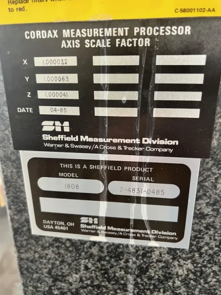 USED SHEFFIELD CORDAX MODEL 1808 MANUAL CMM WITH READOUT