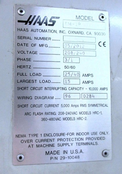 Haas TM-1P Tool Room CNC Mill – 2012