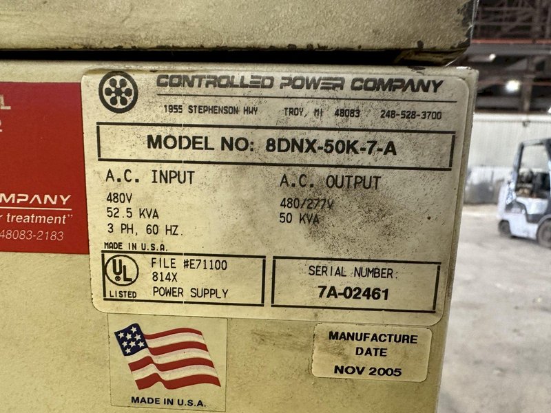 50 KVA CONTROLLED POWER COMPANY MODEL #8DNX-50K-7-A POWER VOLTAGE REGULATOR: STOCK #19844