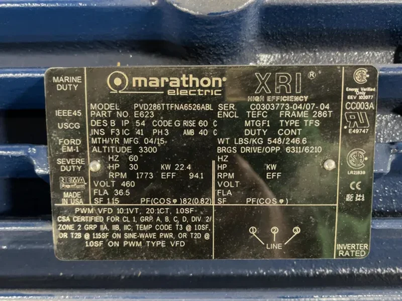MARATHON 30 HP MOTOR  -  PVD286TTFNA6526ABL