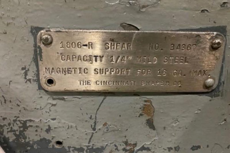 6' X 1/4" CINCINNATI MDL # 1806-R MECHANICAL SQUARING SHEAR