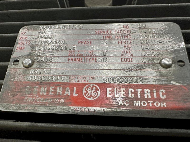 50 HP GENERAL ELECTRIC MODEL 5K324AL1150 3 PHASE AC ELECTRIC MOTOR, FRAME 324TS: STOCK #21795