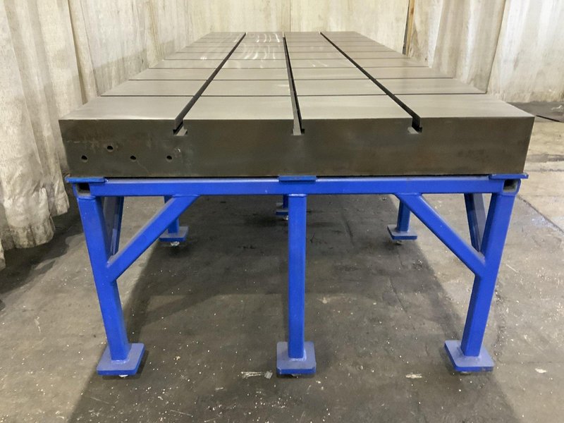 48" X 120" X 6" THICK T-SLOTTED LAYOUT PLATE WITH STEEL STAND: STOCK #80807