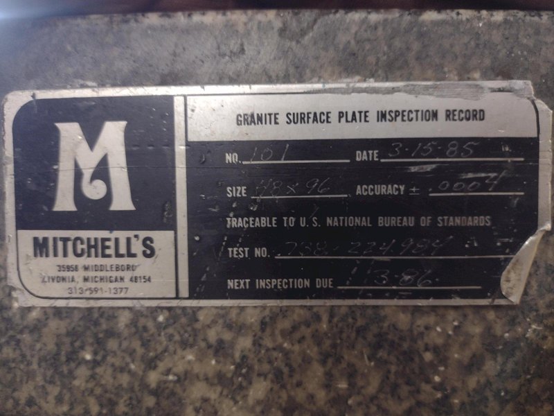 8&#039; X 4&#039; X 14&quot; MITCHELL PRECISION LAYOUT INSPECTION GRANITE TABLE: STOCK #23805