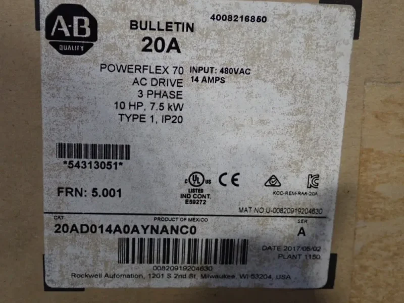Allen Bradley  10 Hp Series A Powerflex70 - 20ad014a0aynanc0