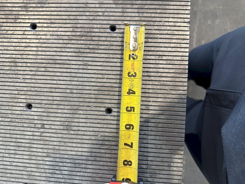 124&quot; X 50&quot; STEEL DRILLED &amp; TAPPED LAYOUT TABLE W/ STAND. STOCK # 0667025.