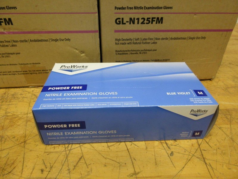 Proworks GL-N125FM Nitrile Exam Gloves, Size Medium, (3) Boxes Full, (10) Packs per Box- Auction Item