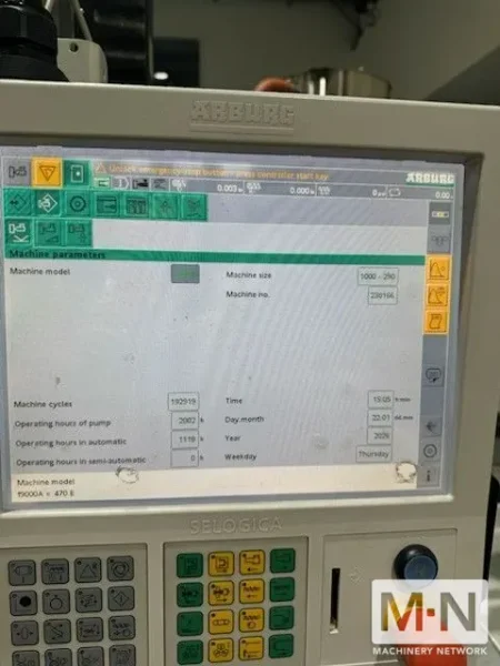 110 TON 3.4 OZ ARBURG MODEL 470E-1000-290 ELECTRIC INEJCTION MOLDING MACHINE MFG 2016 ONLY APPROX 1118  HOURS
