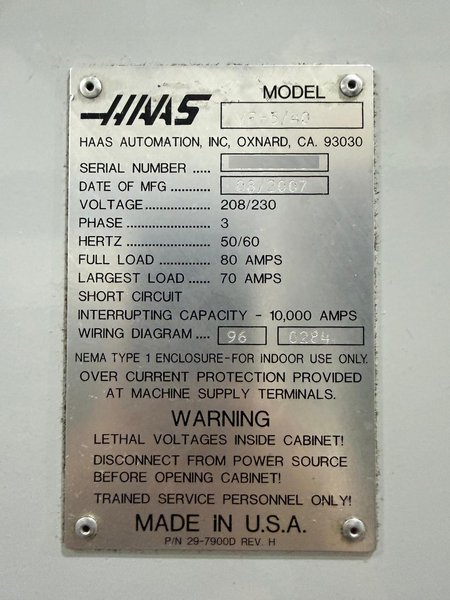 Haas VF-5/40 CNC Vertical Machining Center – 10,000 RPM, 4th Axis Ready Mill