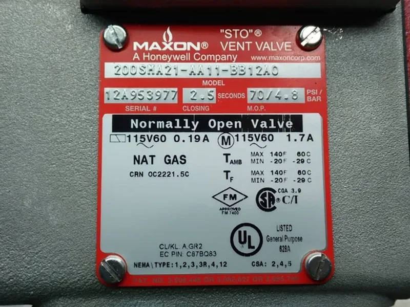 HONEYWELL MAXON 2" NPT GAS VALVE ASSEMBLY  -  200SMA21-AA11-BB12A0