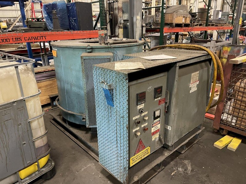 Hiteq portable electric resistance furnace system s/n 2402 with 75kw transformer rated at 75kva, 240x480 high volts, 120/240 low volts, single phase, and controls, crucilbe inside 21&quot; x 23&quot; deep id, looks to be approx. 250# aluminum capacity