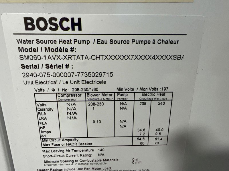 Bosch Water Source Heat Pump - Sm060-1avx-xrtata-chtx