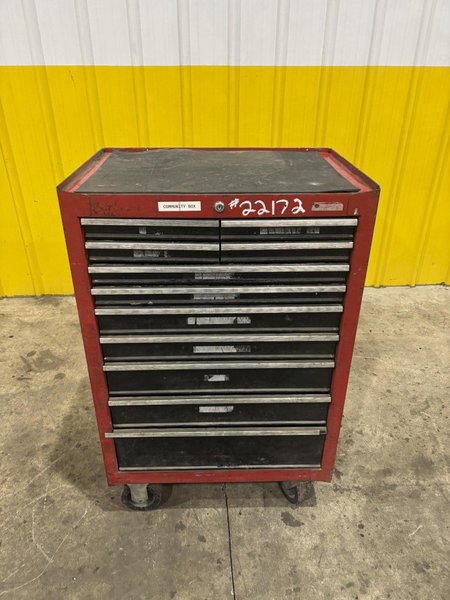 9 DRAWER X 27" X 18" RED TOOL BOX PARTS CABINET: STOCK  #22172