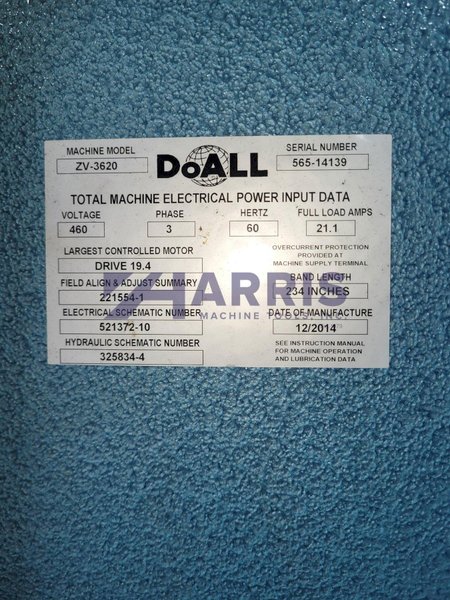 DoAll ZV-3620 High Speed Vertical Band Saw 36&quot; x 20&quot; capacity