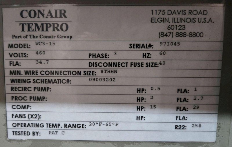 CONAIR TEMPRO WC3-15 Air Cooled Chiller USED