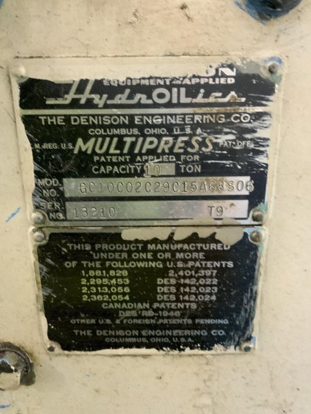 10 TON DENISON HYDRAULIC C FRAME PRESS: STOCK #80820