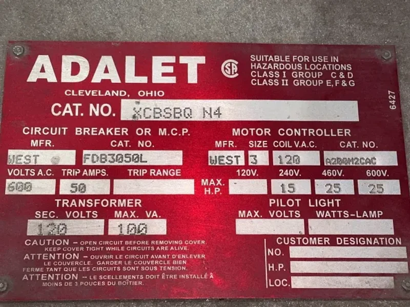 ADALET 15/25HP STARTER ENCLOSURE  -  XCBSAQ N4