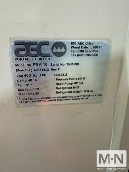 10 TON AEC MODEL PSA 10 AIR COOLED CHILLER MFG 2016