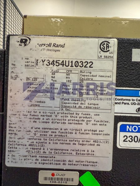 25 HP Ingersoll Rand Rotary Screw Air Compressor with tank