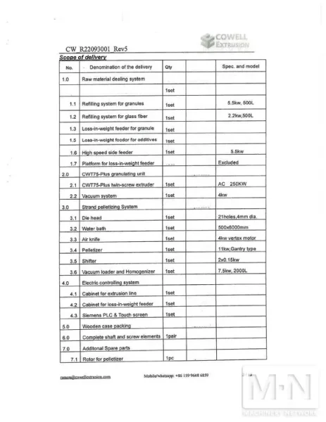 71 MM COWELL CO-ROTATING TWIN SCREW EXTRUDER MODEL CWT75 PLUS MFG 2023
