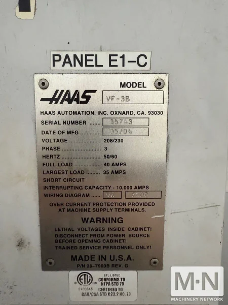 HAAS VF-3B CNC Vertical Machining Center, 2004