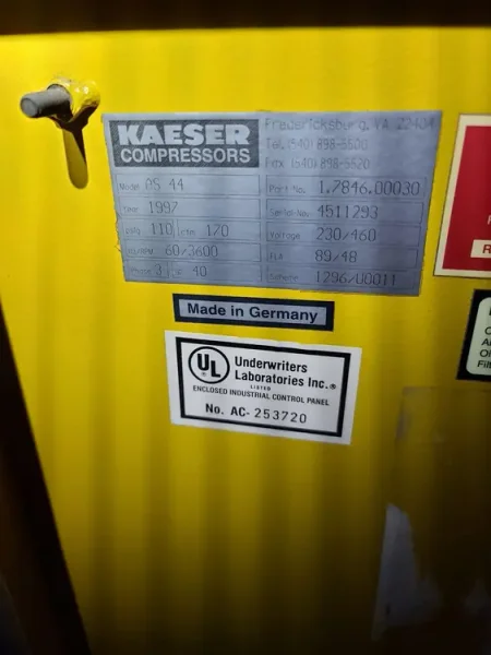 1997 KAESER AS44 | Air Compressors, Rotary Screw/Sliding Vane