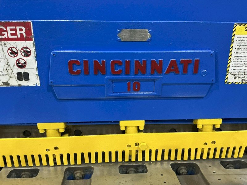 8' X 10 GAUGE CINCINNATI MODEL #1008 MECHANICAL POWER SQUARING SHEAR: STOCK #21094