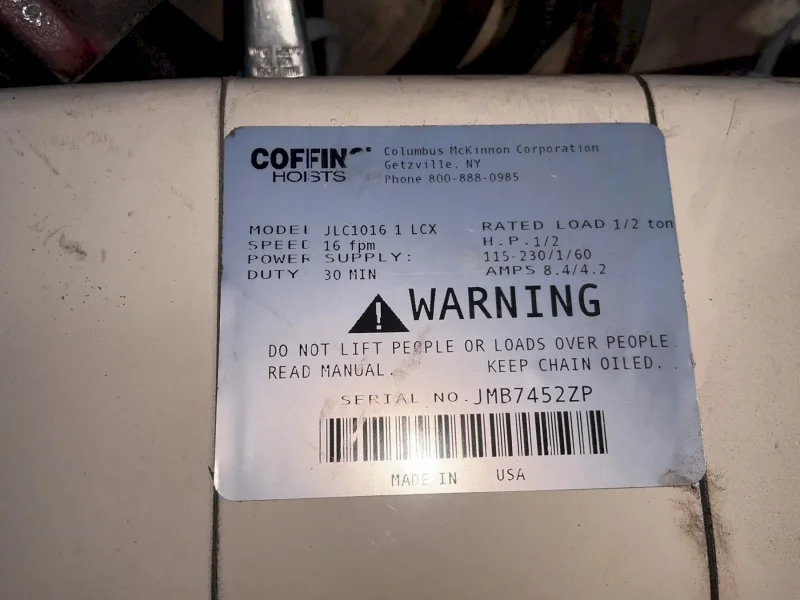 COFFING 8.4/4.2 AMPS 1/2 TON CHIAN HOIST   -  JLC1016 1 LCX