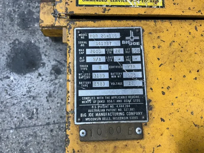 BIG JOE 2000 LBS WALK BEHIND FORKLIFT   -  PER 20-106