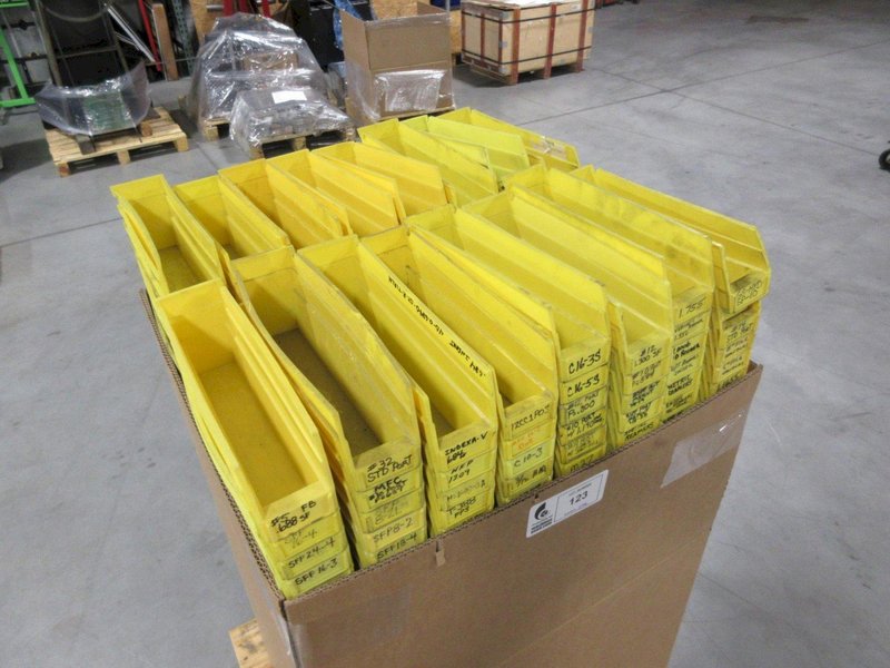Plastic Yellow Stacking Bins 10" x 2" x 4" Size, Approx 650+ Bins on Pallet- Auction Item