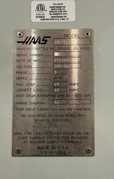 Haas GR-510 CNC Gantry Router – 10,000 RPM, 20 ATC, Extended Z Axis Clearance Mill