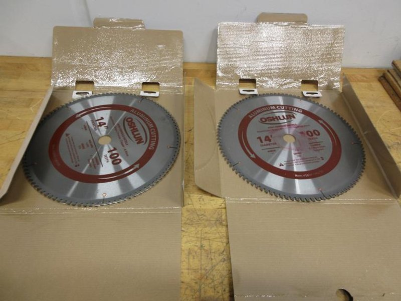 Oshlun Non-Ferrous Cut-Off Saw Carbide Tipped Blades (2pcs), 14" x 1" x 100T, (1) New, (1) Slight Use- Auction Item
