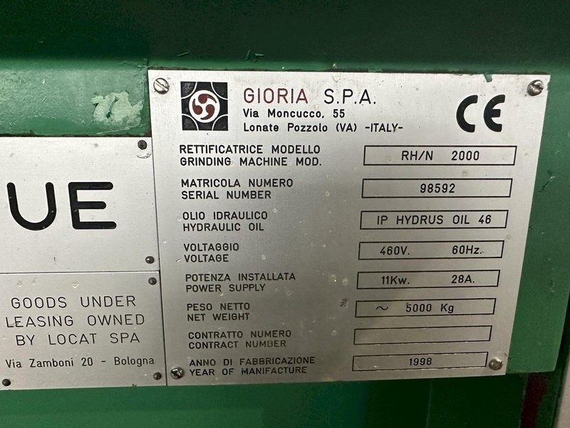 14&quot; X 78&quot; GIORIA RH/N 2000 CYLINDRICAL GRINDING MACHINE. STOCK # 0951522